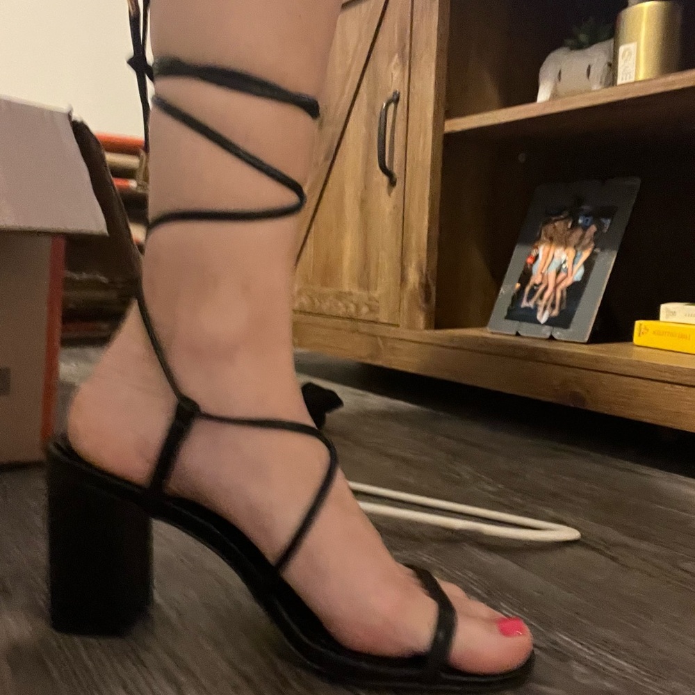 Lulus black tie up mini wedge